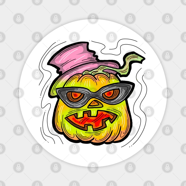 Scary Halloween pumpkin monster face head. Magnet by Rukki Zukki Art